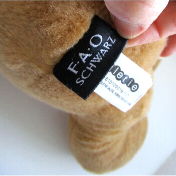 F.A.O. Schwarz Plush Stuffed Brown Sitting Teddy Bear Ribbon Black Hat Red Logo - Picture 10 of 13